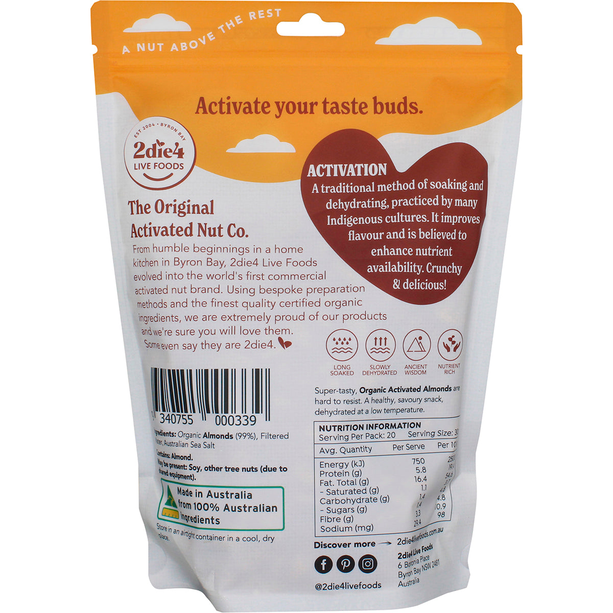 2die4 Organic Activated Almonds- 600g