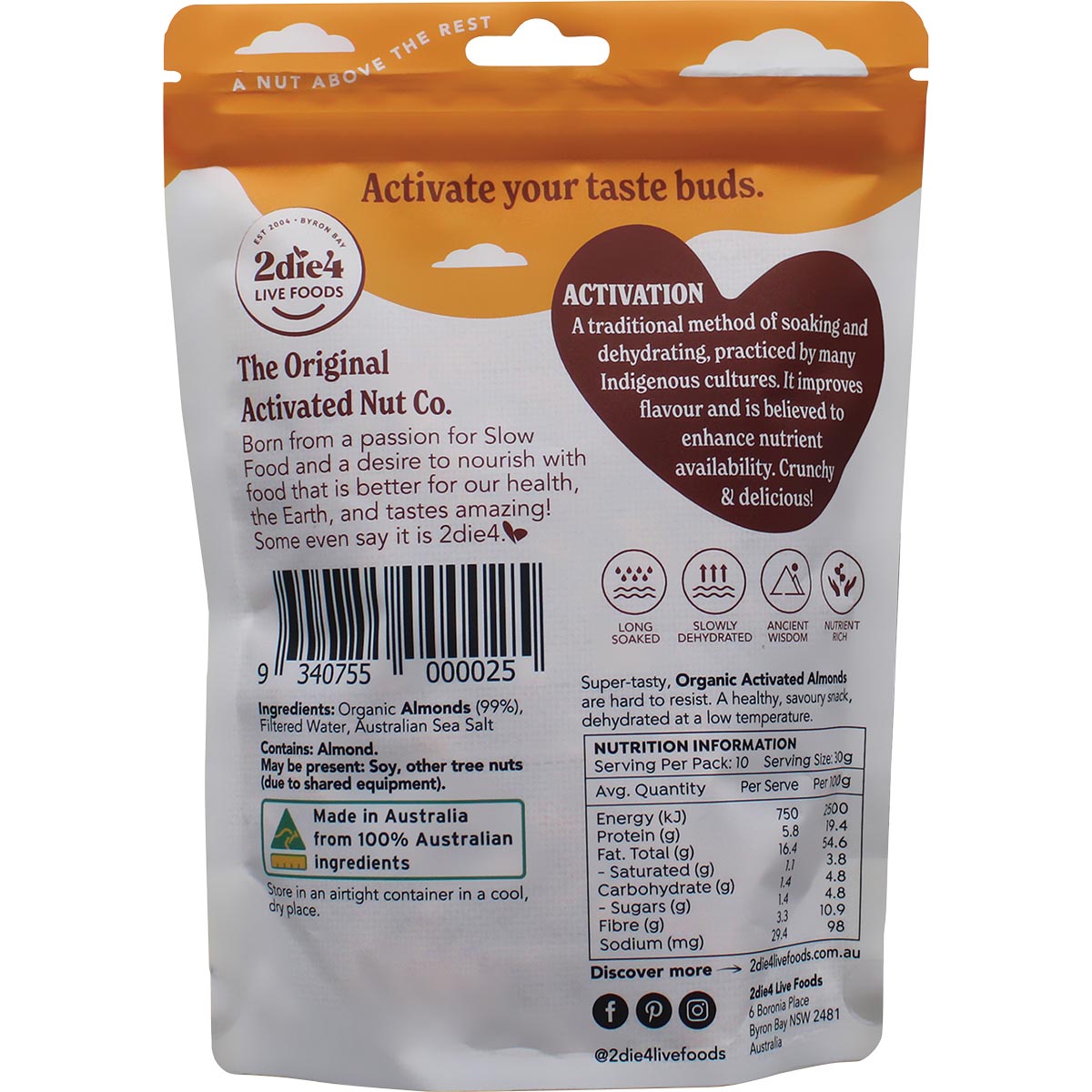 2die4 Organic Activated Almonds- 120g
