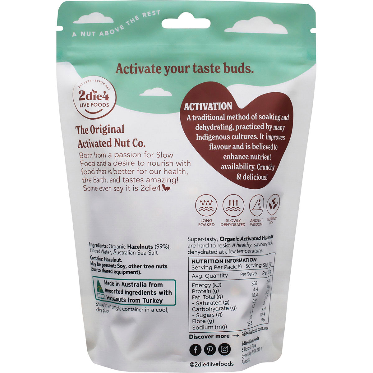 2die4 Organic Activated Hazelnuts- 300g