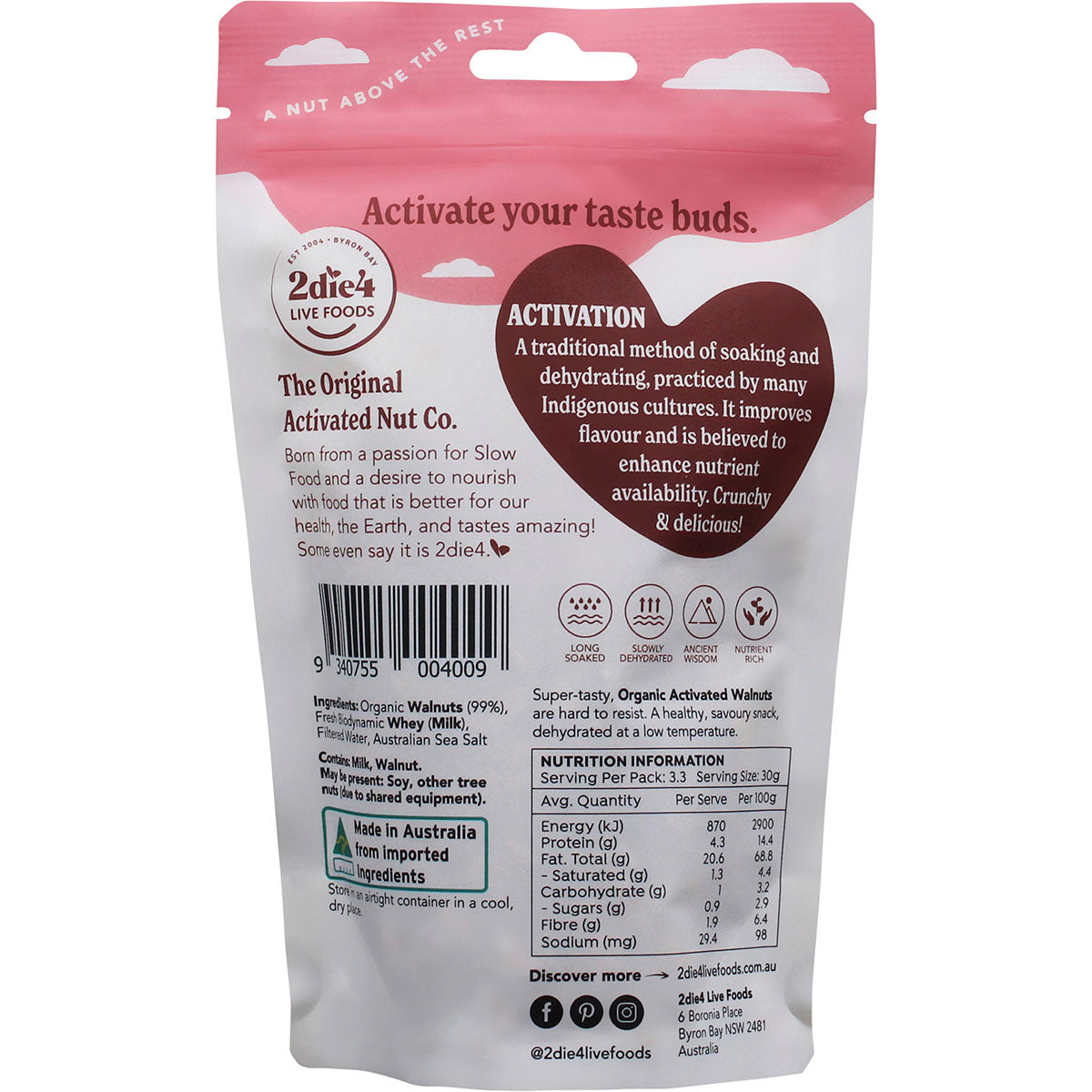 2die4 Organic Activated Walnuts- 100g