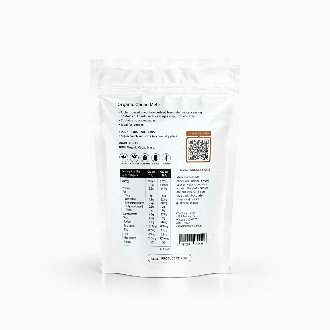 Changing Habits Organic Cacao Melts - 280g