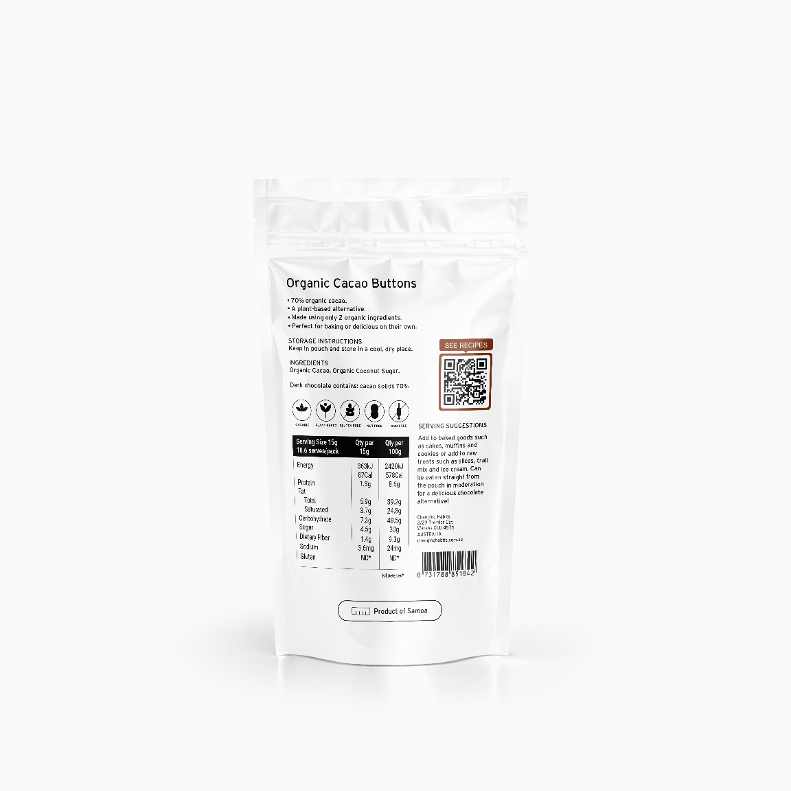 Changing Habits Organic Cacao Buttons 70% Dark Chocolate