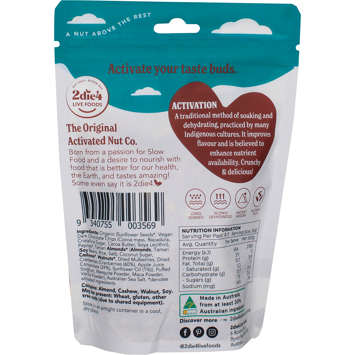 2die4 Organic Activated Trail Mix- 250g