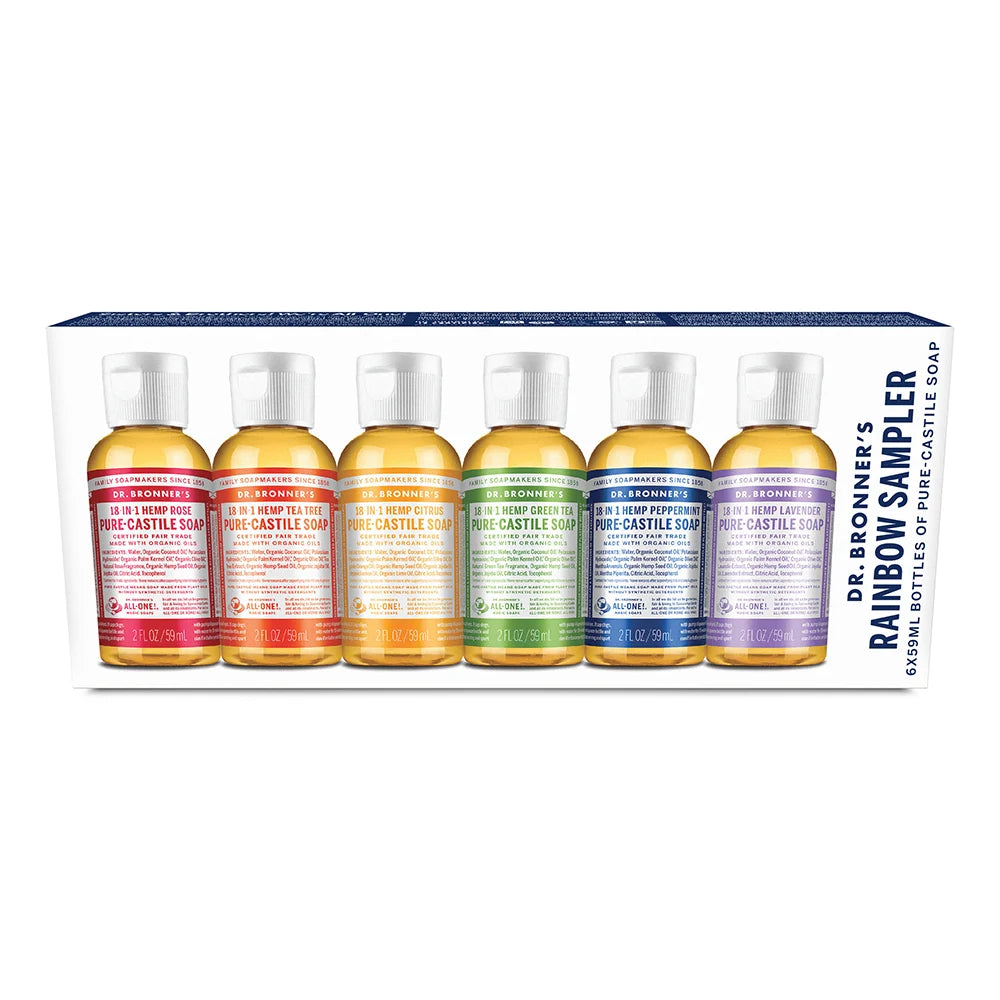 Dr. Bronner’s Castile Soap Sampler – 6 x 59ml Rainbow Pack